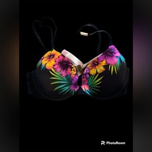 Victoria's Secret Pink Wear Everywhere Push Up Bra 32 B Black Tropical X NWT